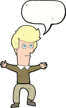 Bir insan tarafından çizilmiş konuşma baloncuğu olan ürkmüş bir adam.