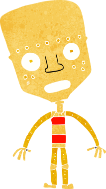 Bir insan tarafından çizilmiş çizgi film robotu