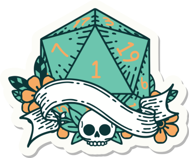 Bir insan tarafından çizilmiş doğal bir d20 zar etiketi.