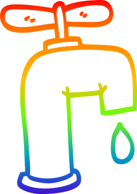 Bir insan tarafından çizilen damlayan musluğun çizgi film gradyanı çizimi