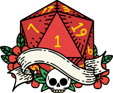 Retro Dövme Biçimi Doğal Bir d20 zar bir insan tarafından çizildi