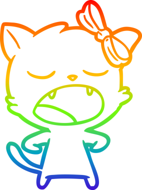 gökkuşağı gradyan çizgi çizimi bir insan tarafından çizilmiş esneyen kedi