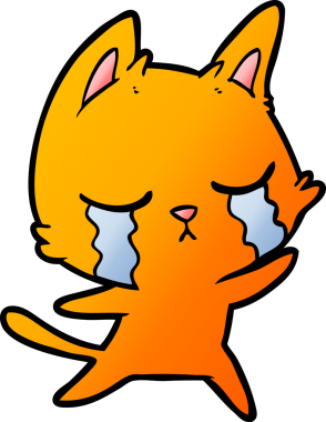 Bir insan tarafından çizilmiş ağlayan çizgi film kedisi.