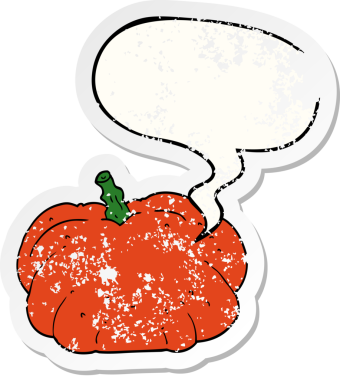 Konuşan balkabağı bir insan tarafından çizilmiş sıkıntılı eski bir çıkartma