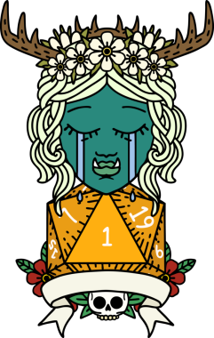 Retro Dövme Tarzı Ağlayan Ork Druid karakteri Bir insan tarafından çizilmiş doğal bir rulo