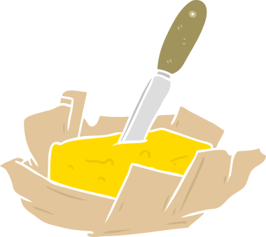 Bir insan tarafından çizilmiş düz renkli çizgi film tereyağı