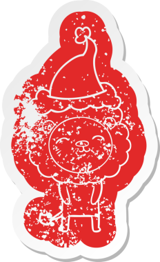 Bir insan tarafından çizilmiş Noel Baba şapkası takan bir aslanın sıkıntılı karikatürü.