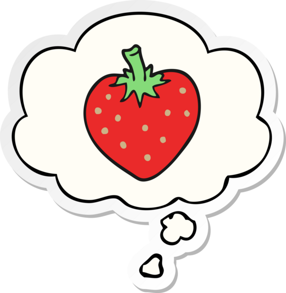 İnsan tarafından çizilmiş bir çıkartma olarak düşünce baloncuklu karikatür çileği.