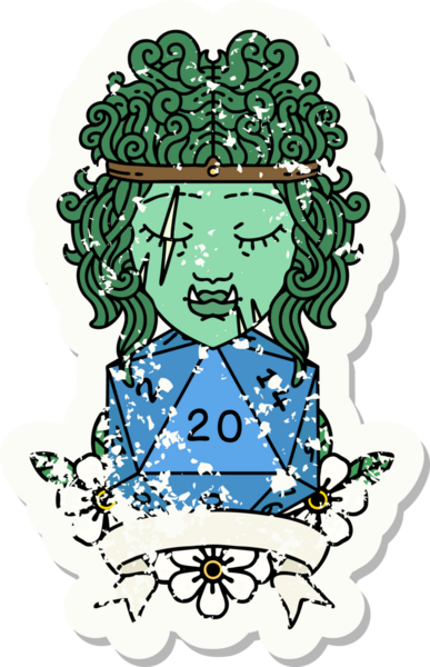 Retro Dövme Biçimi Yarı Ork Barbar Karakteri Bir insan tarafından çizilmiş doğal 20 zar