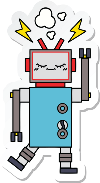 Bir insan tarafından çizilmiş şirin bir dans robotunun çıkartması.