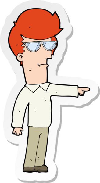 Bir insan tarafından çizilmiş gözlüklü bir karikatür adamın çıkartması.