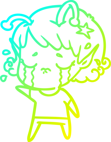 Bir insan tarafından çizilmiş ağlayan uzaylı kız çizgi filmi.