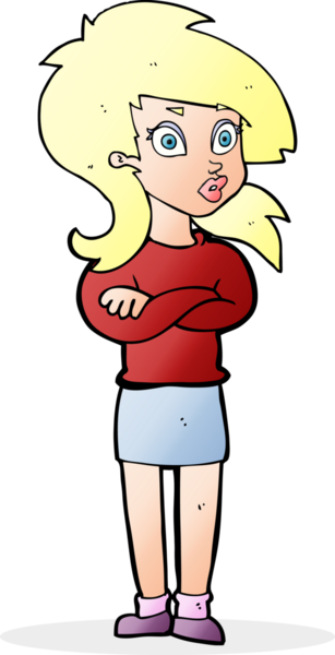 Bir insan tarafından katlanmış kolları olan çizgi film kadını.