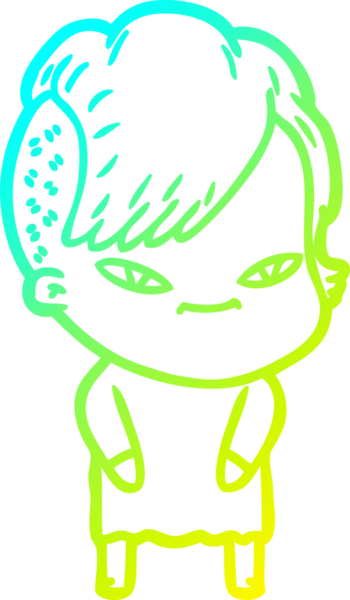 Hipster saç kesimi bir insan tarafından çizilmiş hoş bir çizgi film kızı çizimi.