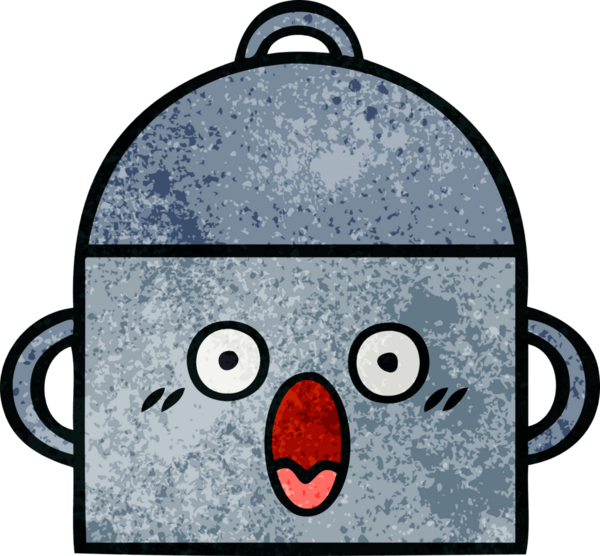 Bir insan tarafından çizilmiş yemek tenceresinin retro grunge desenli karikatürü