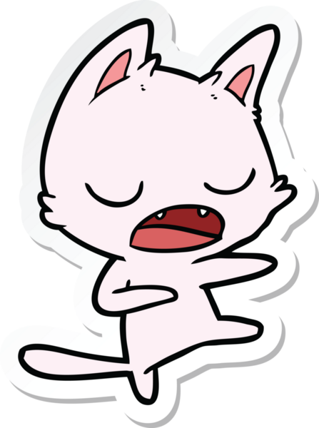 Bir insan tarafından çizilmiş konuşan bir kedinin çıkartması.