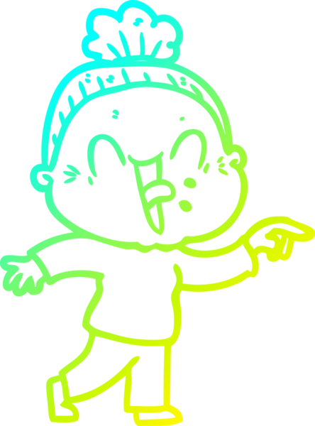 Bir insan tarafından çizilmiş, mutlu, yaşlı bir kadının çizimi.