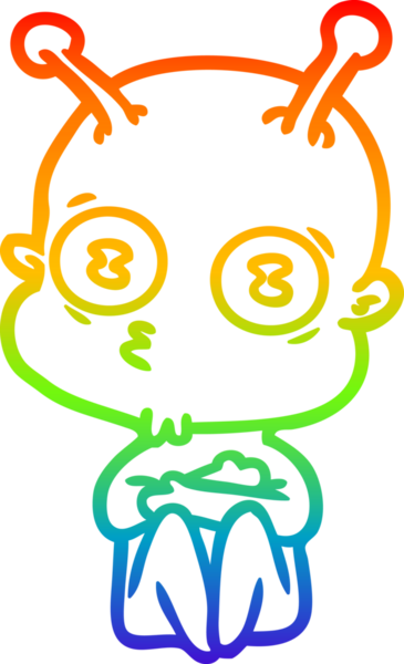 Gökkuşağı gradyan çizgi çizimi Bir insan tarafından çizilmiş garip kel uzay adamı