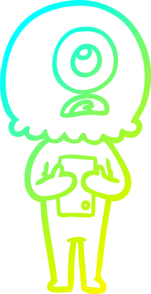 Bir insan tarafından çizilmiş soğuk gradyan çizgi çizimi Kiklops uzaylı uzay adamı