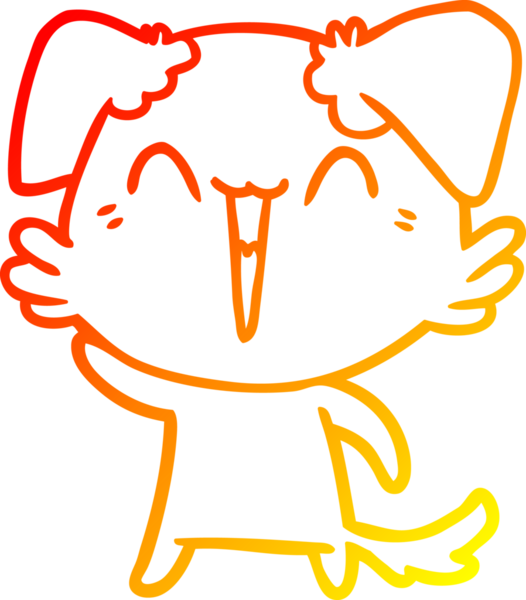 Bir insan tarafından çizilmiş el sallayan küçük bir köpek çizgi filminin sıcak gradyan çizgisi.