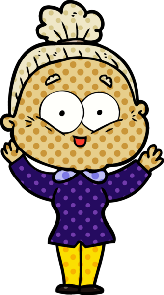 Bir insan tarafından çizilmiş mutlu yaşlı kadın çizgi filmi.