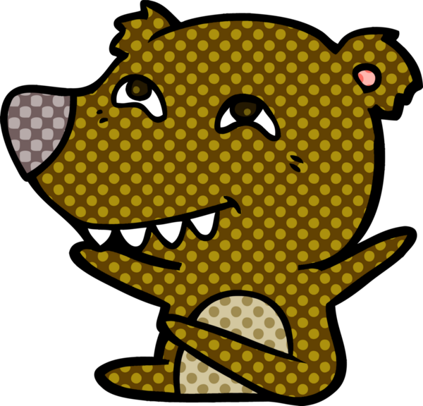 Bir insan tarafından çizilmiş dişleri gösteren çizgi film ayısı.