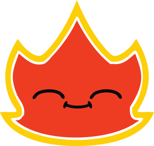 Bir insan tarafından çizilen ateşin düz renkli retro karikatürü