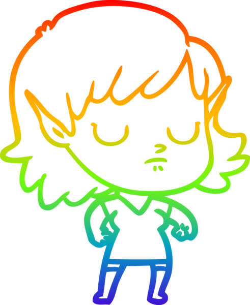 Gökkuşağı gradyan çizgi çizimi bir insan tarafından çizilmiş bir elf kızı