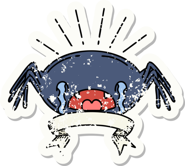 Bir insan tarafından çizilmiş ağlayan örümcek dövmesinin eski bir çıkartması.