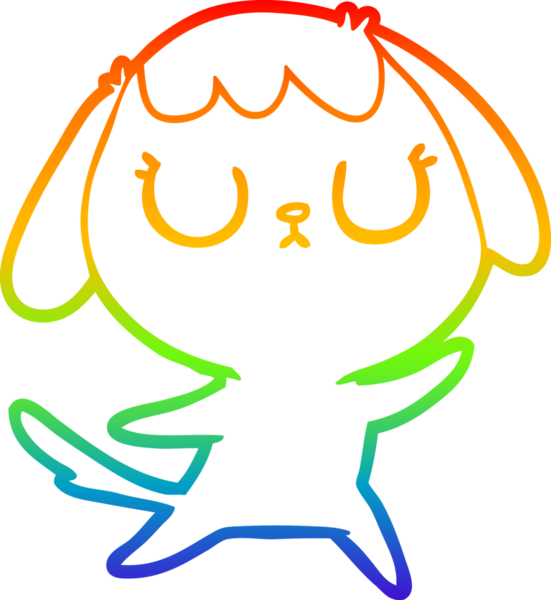 Gökkuşağı gradyan çizimi. Bir insan tarafından çizilmiş şirin bir köpek çizimi.