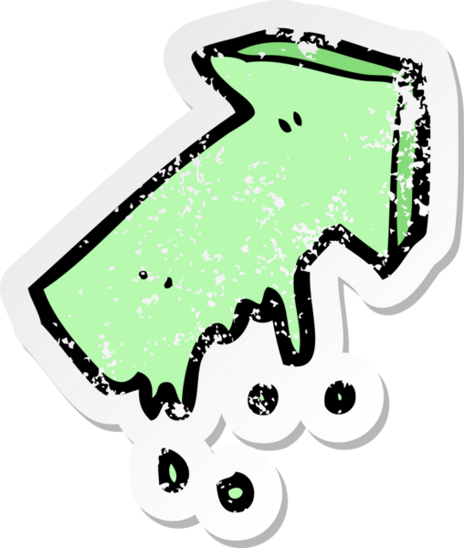 Bir insan tarafından çizilmiş sümüksü ok sembolünün gerilemiş retro yapıştırması