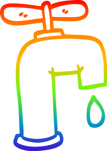 Bir insan tarafından çizilen damlayan musluğun çizgi film gradyanı çizimi