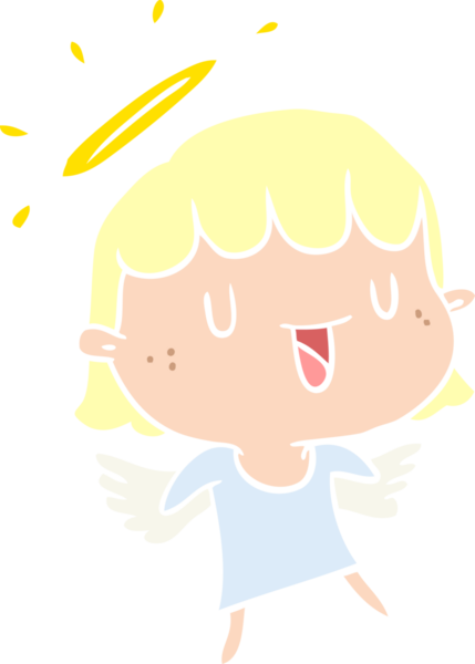 Bir insan tarafından çizilmiş düz renkli çizgi film meleği.