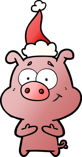 Bir insan tarafından çizilmiş Noel Baba şapkası takan bir domuzun gradyan çizimi.