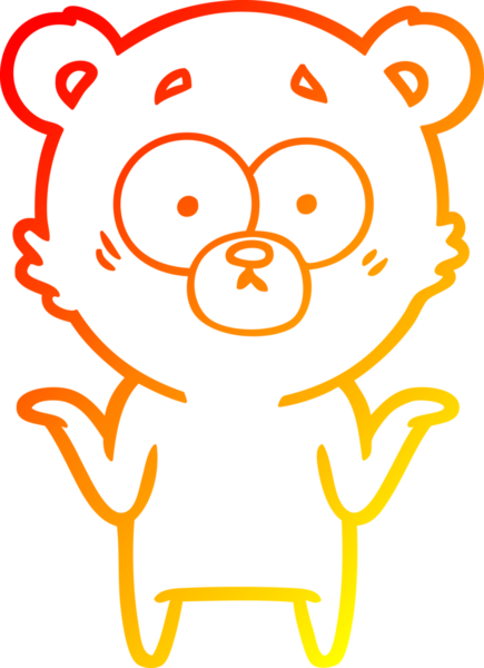 Bir çizgi film ayısının sıcak çizgi çizimi bir insan tarafından çizilmiş omuz silkiyor