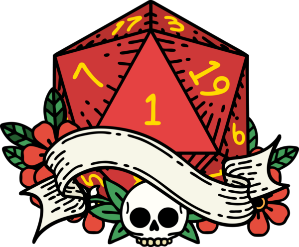 Retro Dövme Biçimi Doğal Bir d20 zar bir insan tarafından çizildi