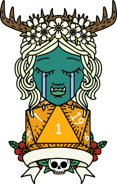 Retro Dövme Tarzı Ağlayan Ork Druid karakteri Bir insan tarafından çizilmiş doğal bir rulo