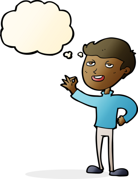 Çizgi filmci bir insan tarafından çizilmiş düşünce baloncuğuyla mükemmel bir jest yapıyor.