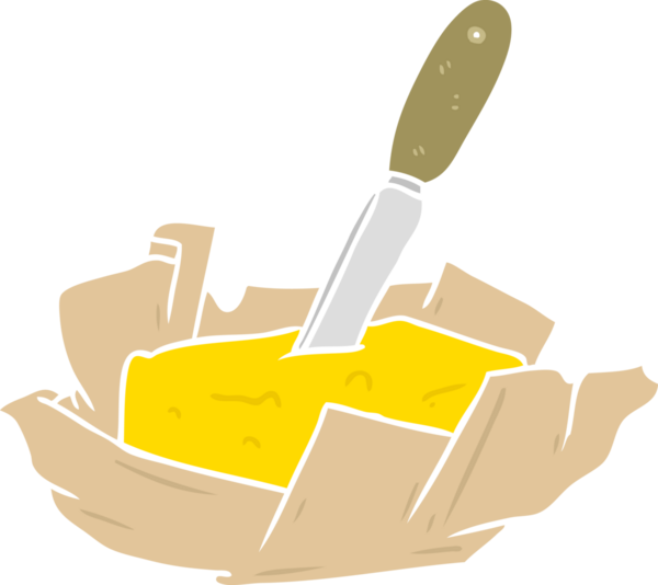 Bir insan tarafından çizilmiş düz renkli çizgi film tereyağı