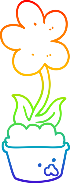 Gökkuşağı gradyan çizgisi. Bir insan tarafından çizilmiş şirin bir karikatür çiçeği.