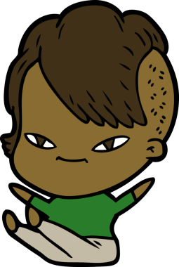 Bir insan tarafından çizilmiş hippi saç kesimli sevimli bir çizgi film kızı.