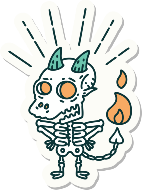 Bir insan tarafından çizilmiş bir dövme stili iskelet şeytan karakterinin çıkartması.