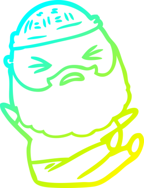 Bir insan tarafından çizilmiş sakallı bir çizgi film karakteri.