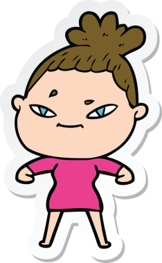 Bir insan tarafından çizilmiş bir karikatür kadının çıkartması.