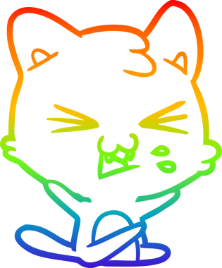 Gökkuşağı gradyan çizgi çizimi Bir insan tarafından çizilmiş bir çizgi kedi tıslama