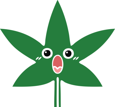 Bir insan tarafından çizilmiş marihuana yaprağının düz renkli retro karikatürü