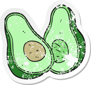 Bir insan tarafından çizilmiş Avokado çizgi filminin sıkıntılı çıkartması.