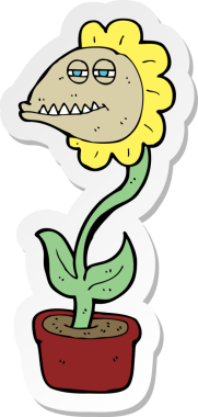 Bir insan tarafından çizilmiş karikatür canavar çiçeğinin çıkartması.