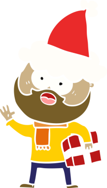 Bir insan tarafından çizilmiş Noel Baba şapkası giyen sakallı bir adamın el resmi.