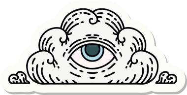 Her şeyi gören bir insan tarafından çizilmiş geleneksel bir dövme çıkartması.